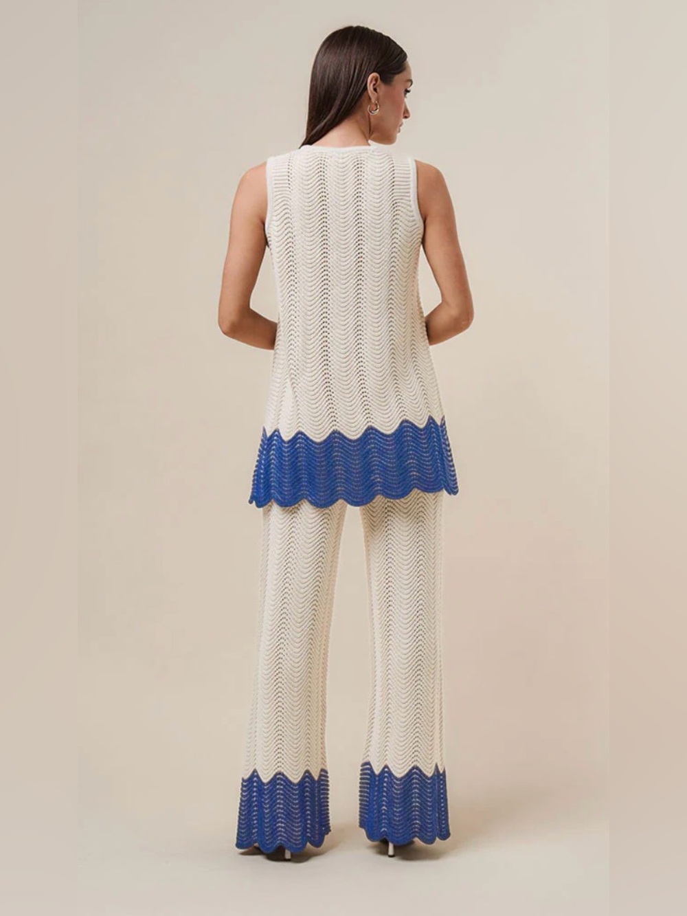 488. Marina Colorblock Knit Two piece Set in cream and blue - Picture 4 of 4
